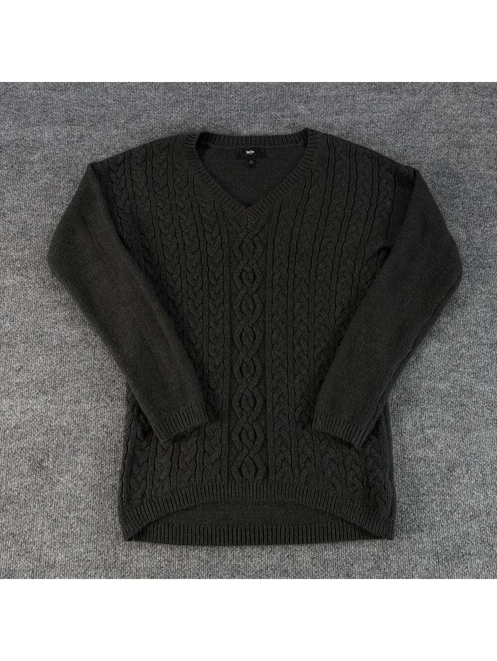 Mossimo Gray Cable Knit V-Neck Sweater Women's Med - 90's, Dark Academia, Preppy